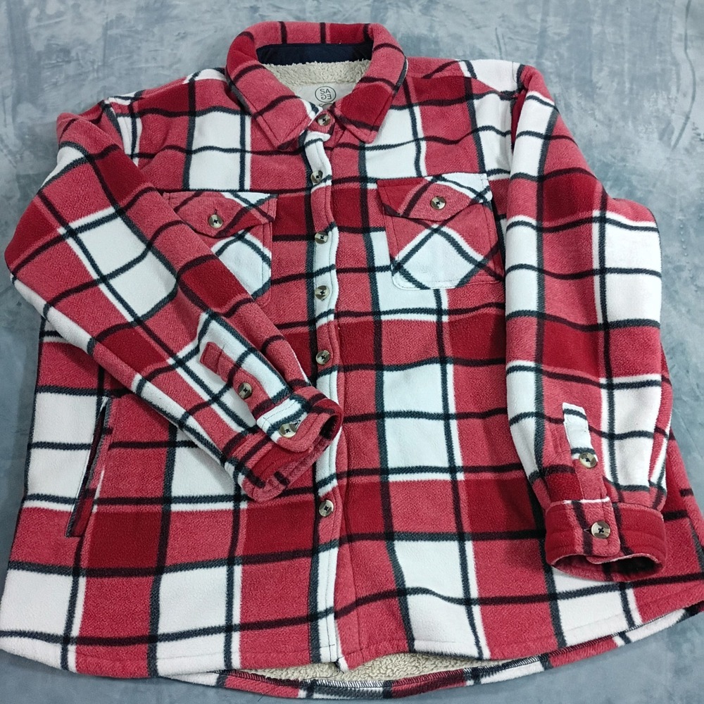 Sage Collective Fleece Sherpa Lined Shacket Red Plaid Button Front Jacket XL